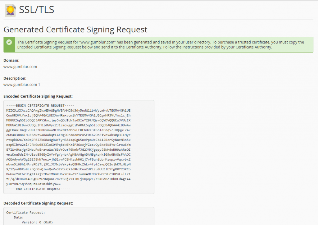 Generar un CSR en cPanel