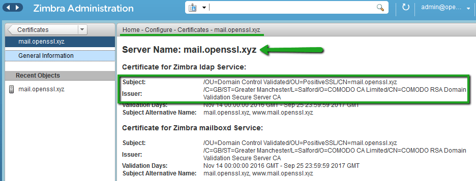 Instalar SSL en Zimbra