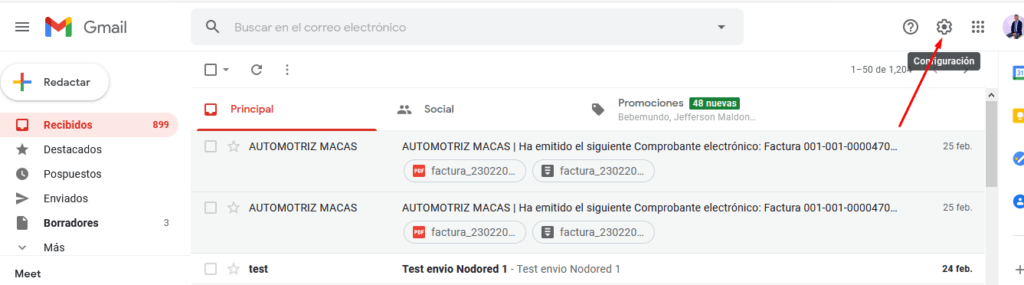 configuraciones de gmail