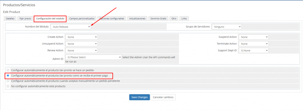Modulo Auto Release WHMCS