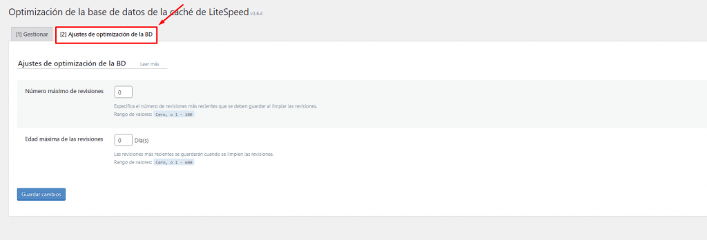 Optimización de Base de Datos con LiteSpeed Cache