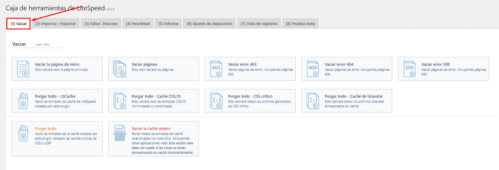 Herramientas de LiteSpeed Cache