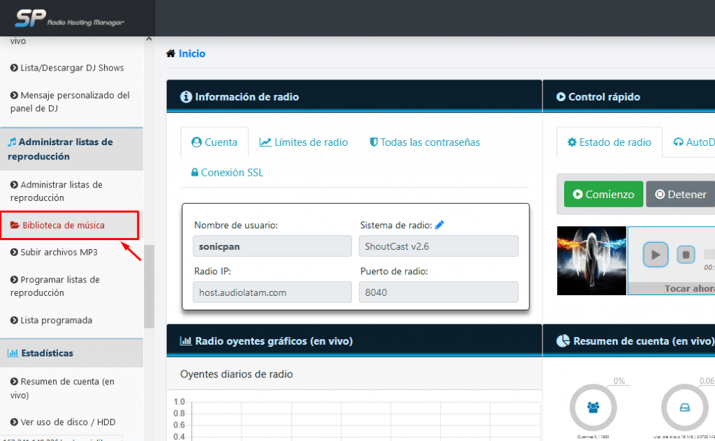 biblioteca de musica cpanel
