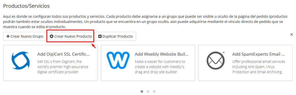 crear producto en whmcs