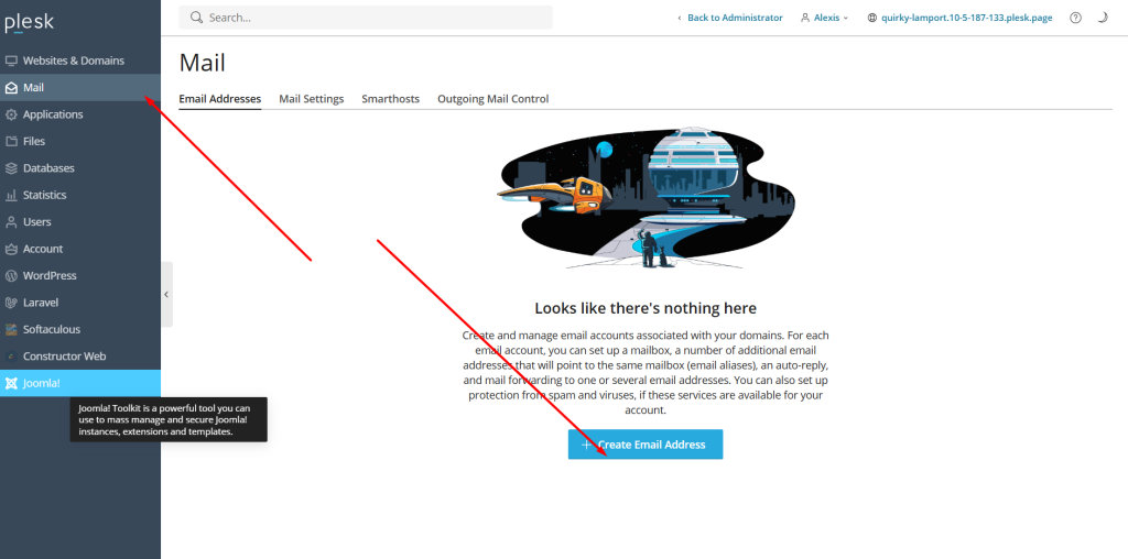 Crear cuentas de correo electronico en Plesk
