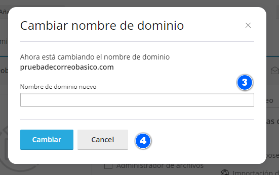 Cambiar el dominio principal en Plesk