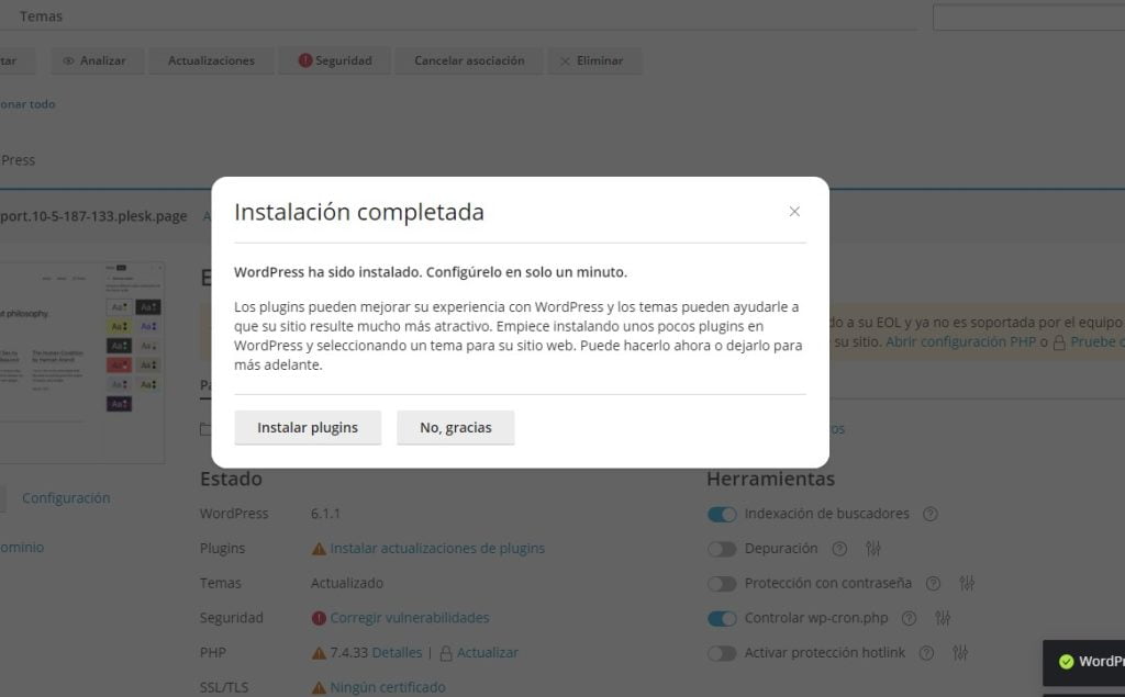 Instalar WordPress desde WordPress Toolkit
