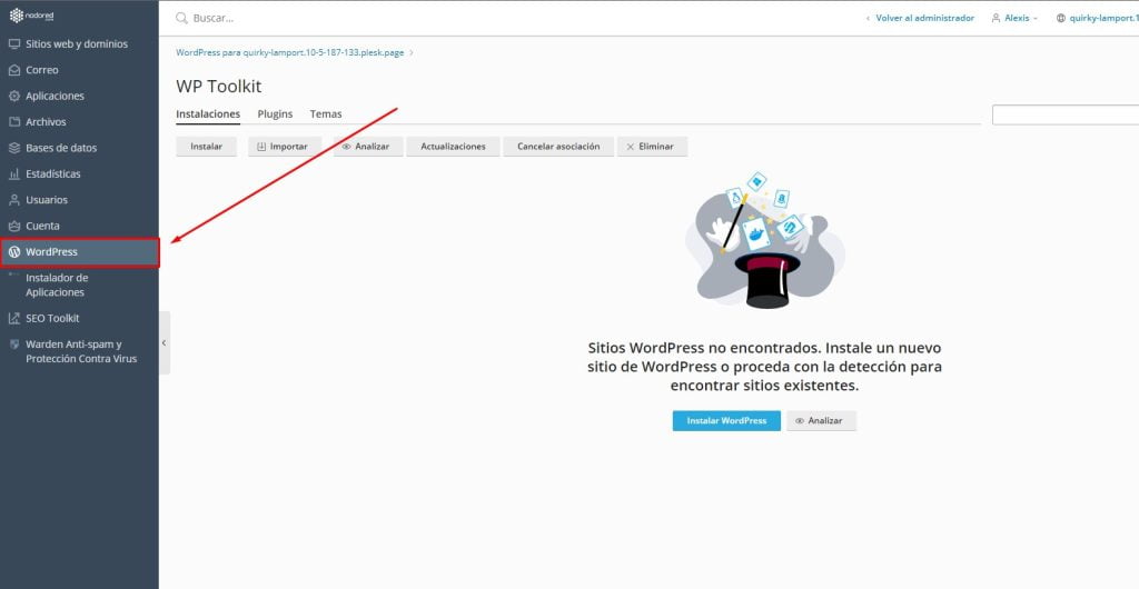 Acceder a WordPress Toolkit desde Plesk