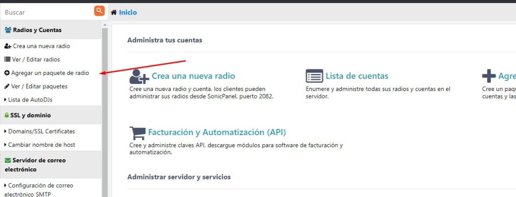 Crea un paquete de radio