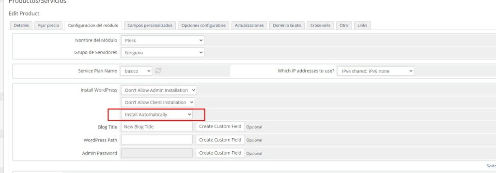 Pasos para configurar hosting con WordPress preinstalado con WHMCS