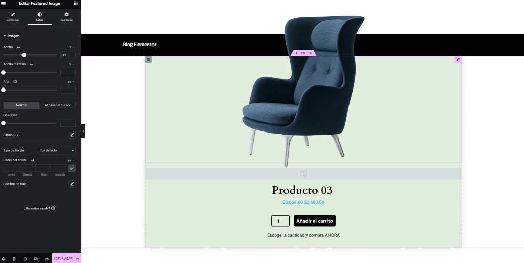vista de productos personalizada con elementor pro