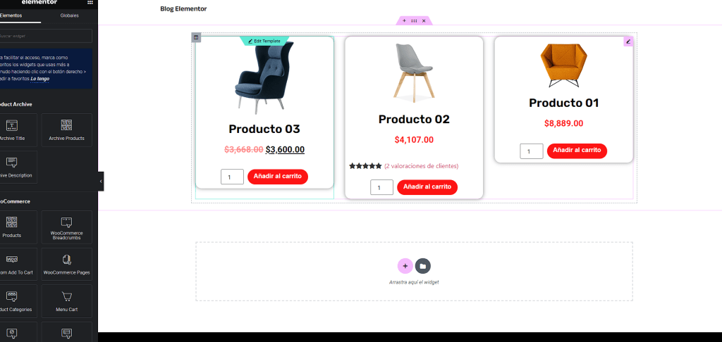 vista de productos personalizada con elementor pro 4