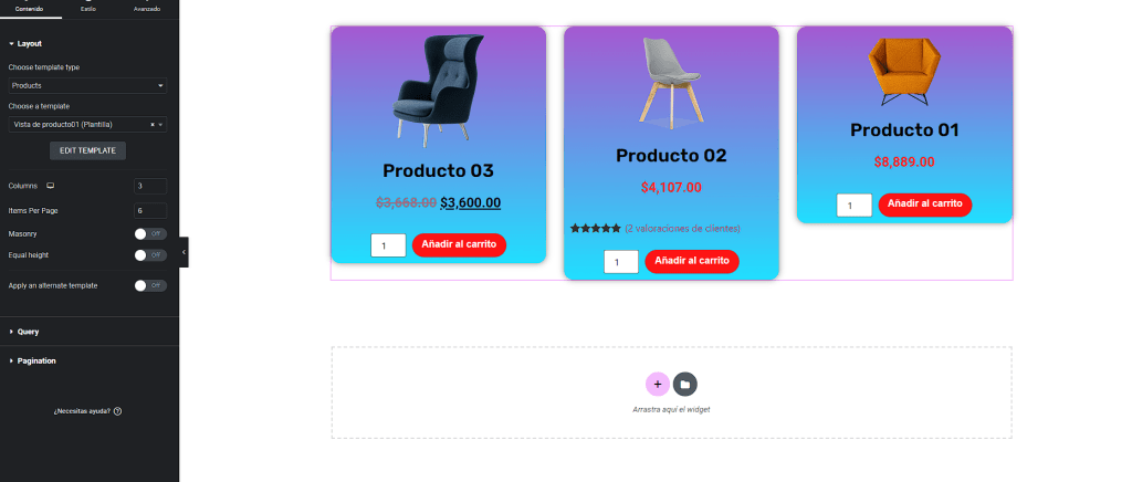 vista de productos personalizada con elementor pro 5
