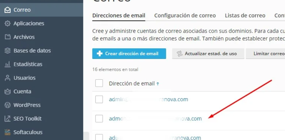 Cuenta de Correo en Plesk