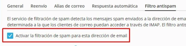 Activar filtro antispam en plesk