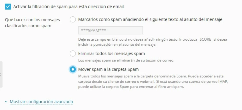 Filtor antispam en plesk