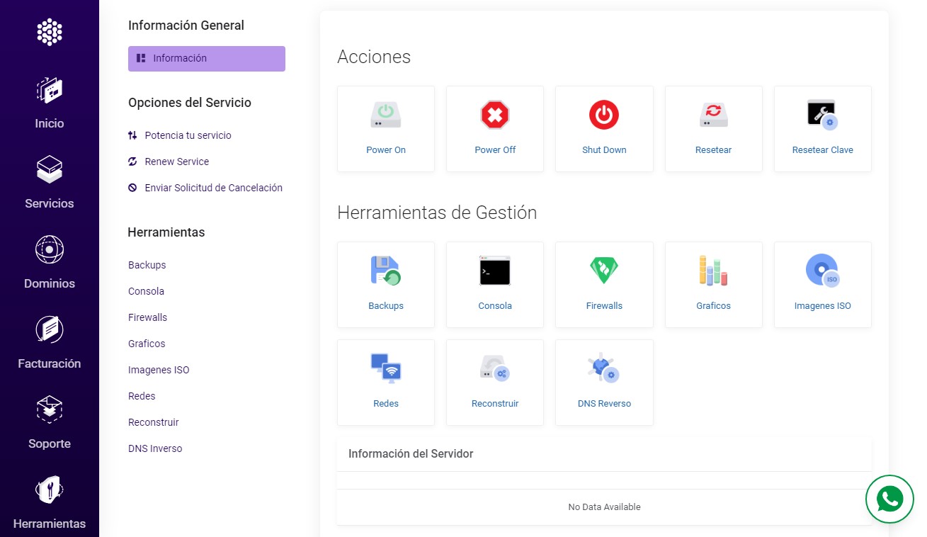 Servidor VPS con Plesk | Gigacore - Área de cliente