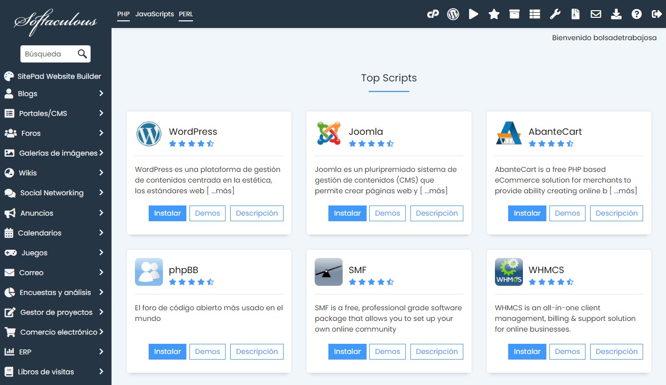 Servidor VPS con Plesk | Gigacore - Softaculous