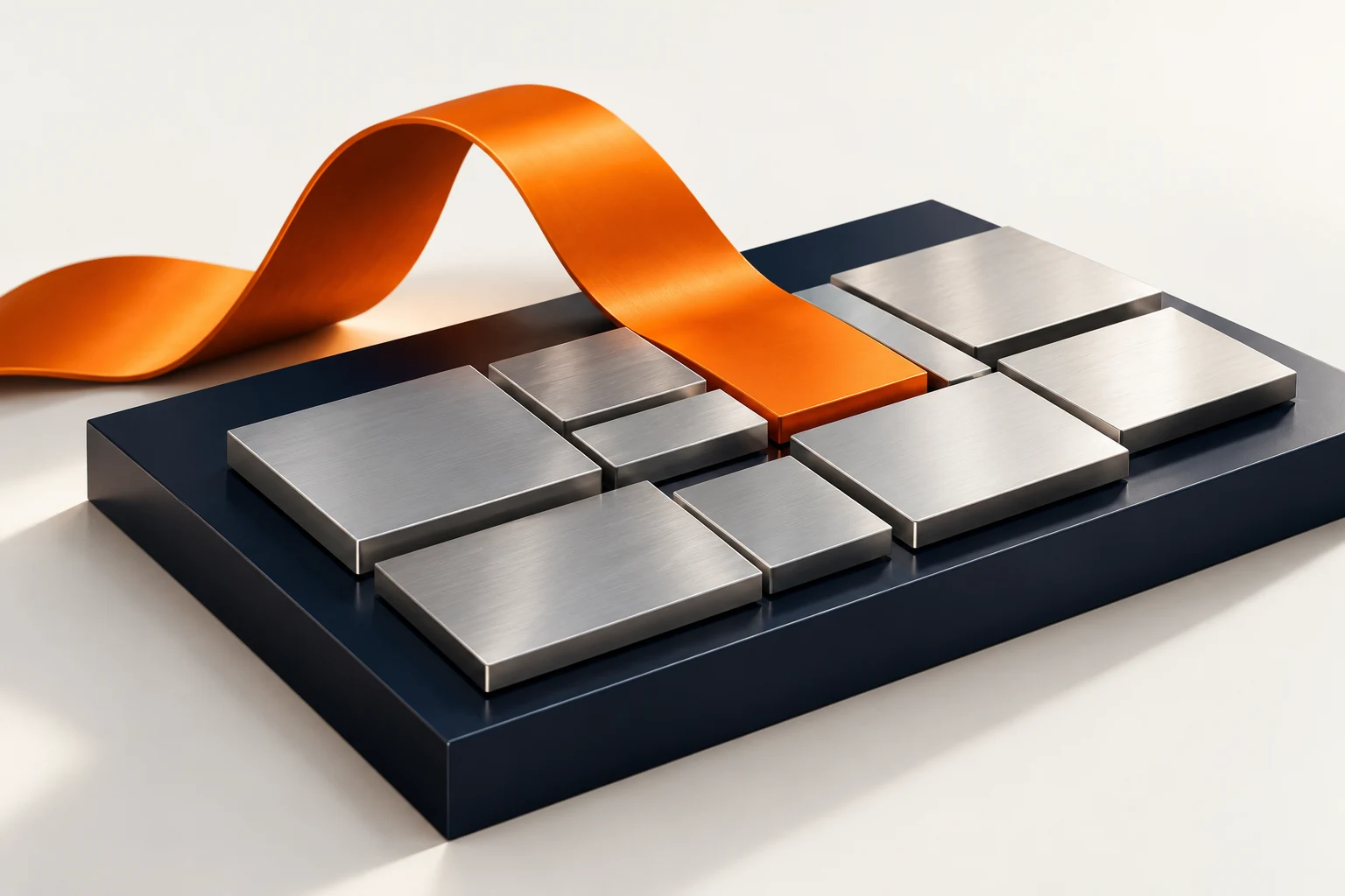 Panel modular con una pieza naranja que completa el conjunto, como metáfora del cuidado de una web.